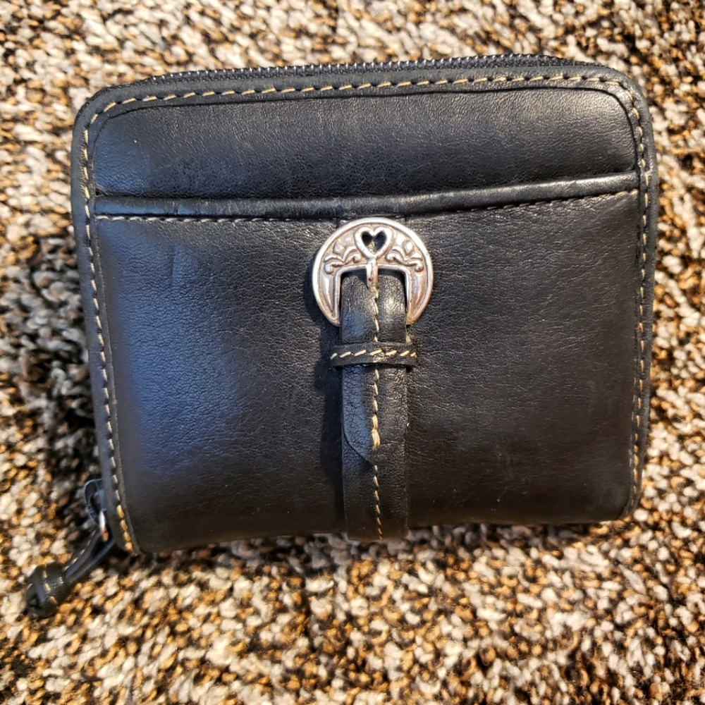 USED Black Brighton Vintage Heart Zip Around Wallet Y2K